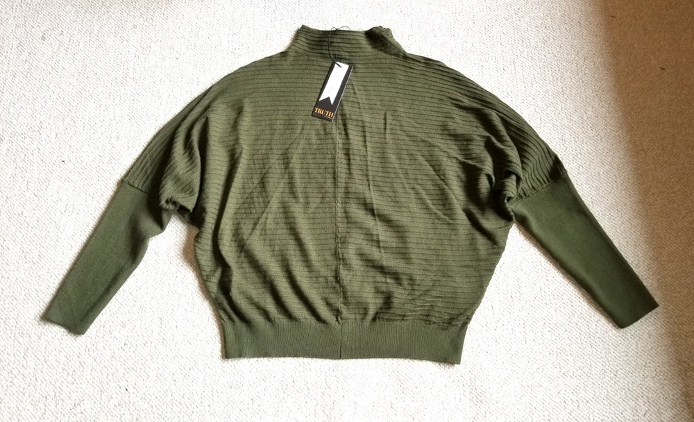 NWT $78 Womens Sweater-TRUTH BY REPUBLIC-green rayon knit ribbed mockneck po-XS
